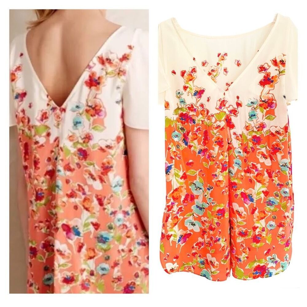 Maeve 100% Silk Short Sleeve Floral Top